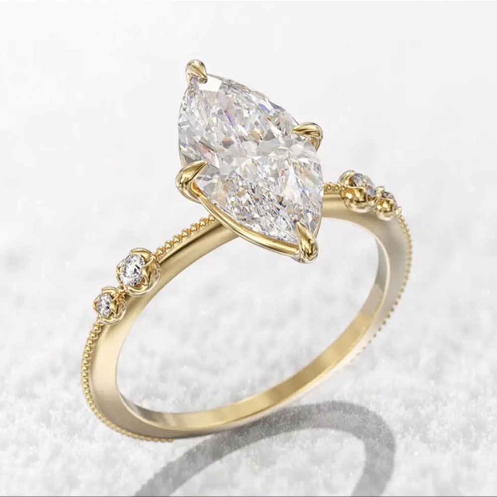 Dainty Set 1 Carat Marquis Cut Simulated Diamond Ring - Picture 5 of 9